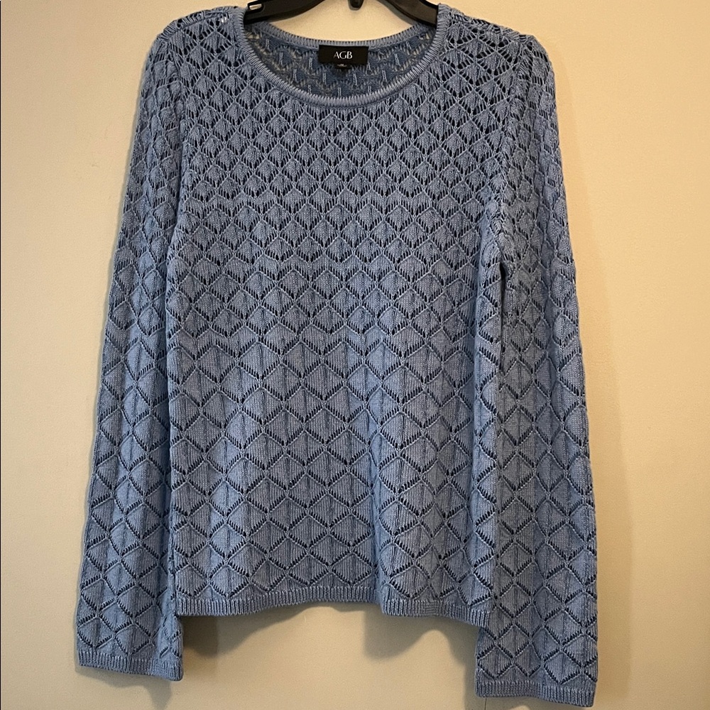 AGB Chambray Blue Textured Crew Neck Sweater
